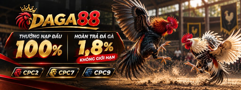 Banner DAGA88 – Đá Gà Trực Tuyến CPC2, CPC7, CPC9, Thưởng Nạp Đầu 100% Và Hoàn Trả 1,8%