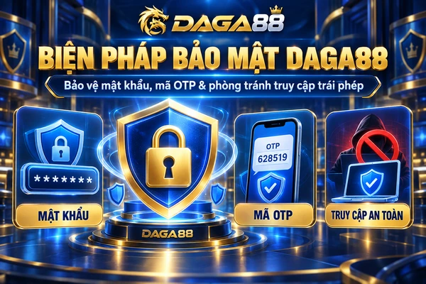 Biện pháp bảo mật DAGA88 với nội dung bảo vệ mật khẩu, mã OTP và phòng tránh truy cập trái phép