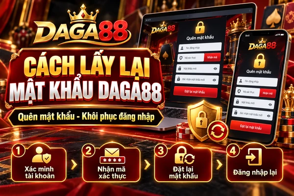 Cách Lấy Lại Mật Khẩu DAGA88 Khi Bị Quên – Khôi Phục Thông Tin Đăng Nhập Và Xác Minh Tài Khoản Giao diện lấy lại mật khẩu DAGA88 với các bước xác minh tài khoản, nhận mã xác thực và đặt lại mật khẩu