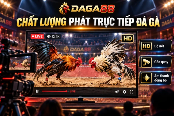 Chất Lượng Phát Trực Tiếp Đá Gà – Kiểm Tra Độ Nét, Góc Quay Và Âm Thanh Chất lượng phát trực tiếp đá gà DAGA88 với hai chiến kê trên màn hình HD, góc quay camera và tính năng đồng bộ âm thanh hình ảnh.