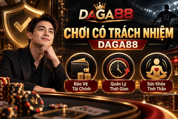 Chơi có trách nhiệm DAGA88 với ba nguyên tắc bảo vệ tài chính, quản lý thời gian và chăm sóc sức khỏe tinh thần.