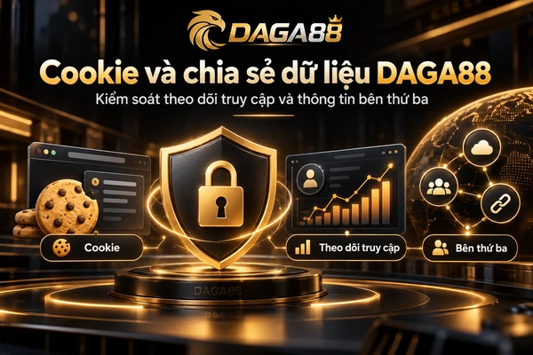 Cookie và chia sẻ dữ liệu DAGA88 với biểu tượng bảo mật, theo dõi truy cập và kiểm soát thông tin bên thứ ba.