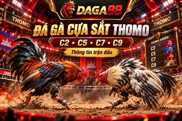 Đá gà cựa sắt Thomo DAGA88 với hai chiến kê đối đầu tại trường gà Campuchia, bảng thông tin các bồ gà C2, C5, C7 và C9.