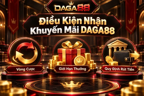 Điều kiện nhận khuyến mãi DAGA88 với thông tin về cách tính vòng cược, giới hạn tiền thưởng và quy định rút tiền