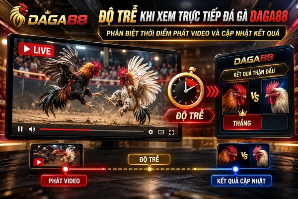 Độ Trễ Khi Xem Trực Tiếp Đá Gà DAGA88 – Phân Biệt Thời Điểm Phát Video Và Cập Nhật Kết Quả Độ trễ khi xem trực tiếp đá gà DAGA88 với hình ảnh so sánh thời điểm phát video, đồng hồ thời gian và bảng cập nhật kết quả trận đấu.