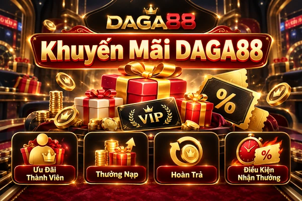 Khuyến mãi DAGA88 với các hình thức ưu đãi thành viên, thưởng nạp tiền, hoàn trả và điều kiện nhận thưởng.