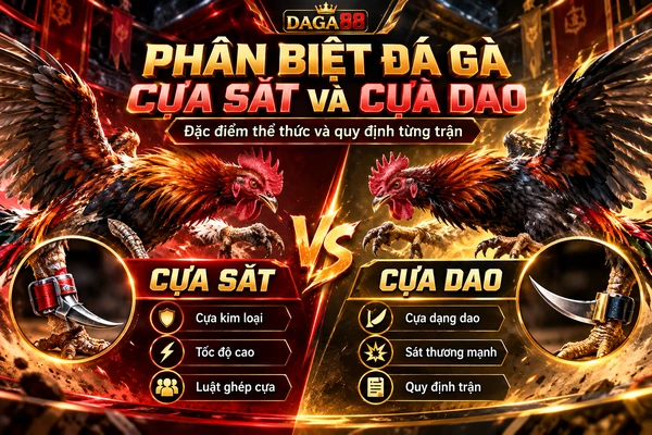 Ảnh minh họa phân biệt đá gà cựa sắt và cựa dao DAGA88 với đặc điểm thể thức và quy định từng trận