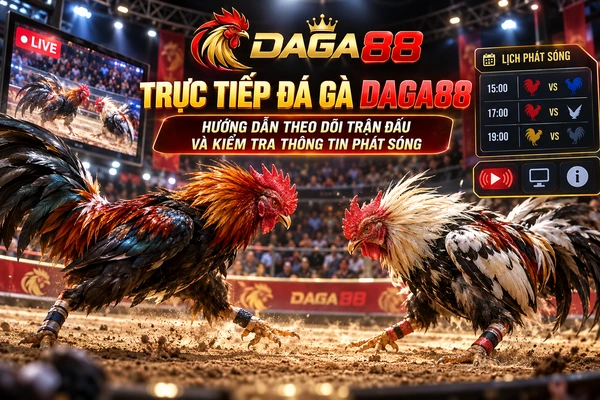 Giao diện trực tiếp đá gà DAGA88 với hướng dẫn theo dõi trận đấu và kiểm tra thông tin phát sóng