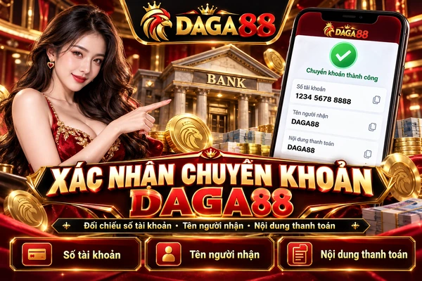Xác Nhận Chuyển Khoản DAGA88 – Đối Chiếu Số Tài Khoản, Tên Người Nhận Và Nội Dung Thanh Toán Giao diện xác nhận chuyển khoản DAGA88 với đối chiếu số tài khoản, tên người nhận và nội dung thanh toán